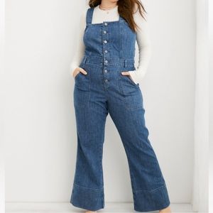 AERIE Denim Kick Flare Overalls Size M